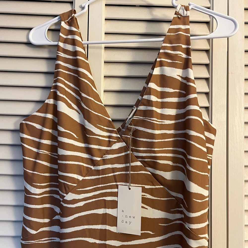 NWT target a new day v neck midi slip dress brown zebra print